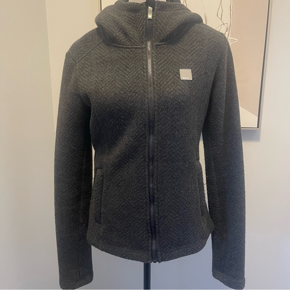 Bench Black Loris' Marled Knit Hooded Jacket Slim Fit Size Medium - Picture 2 of 16